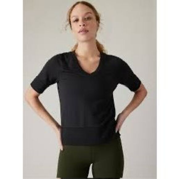 ATHLETA Women’s Black Short Sleeve Step Forward Sweatshirt Tee Size Small Petite - Picture 1 of 8